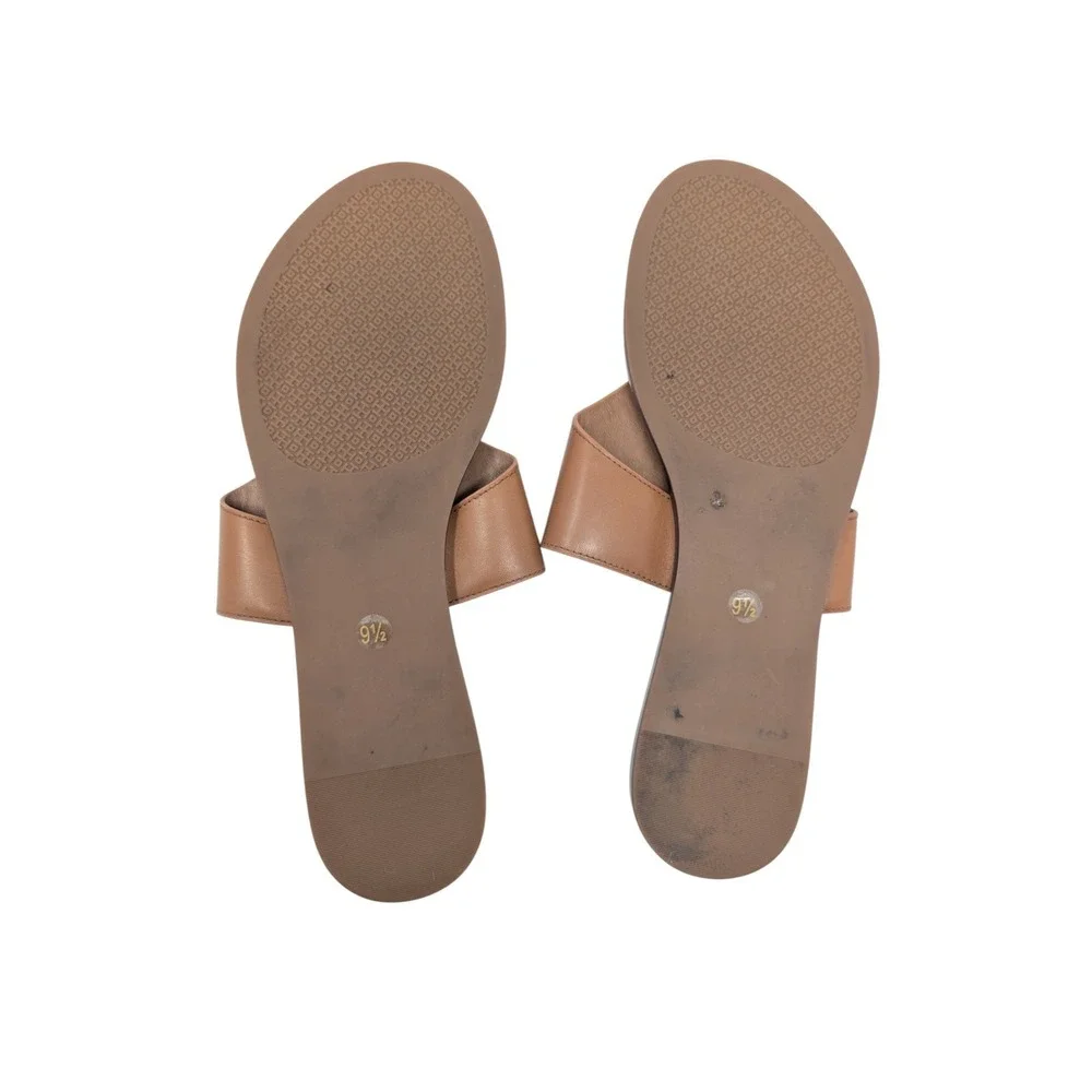 Tory Burch Weston Tan Leather Double T Logo Thong Sandals Size 9.5